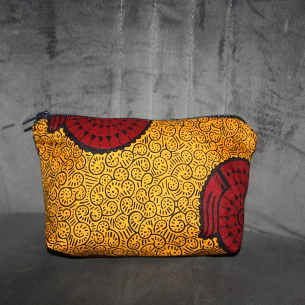 Trousse/ Pochette ethnique imprimé wax jaune et rouge